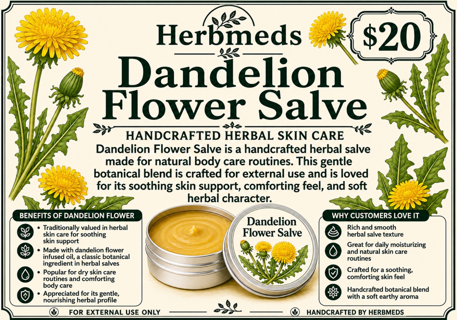 HerbMeds Dandelion Flower Salve product display