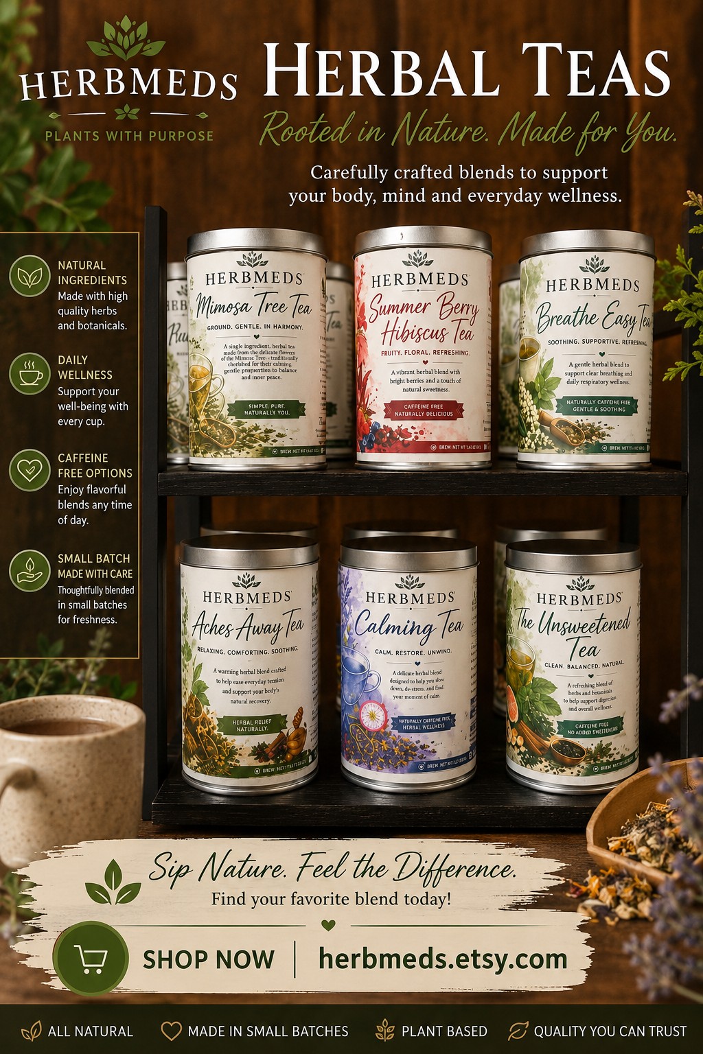 HerbMeds collection of herbal tea tins
