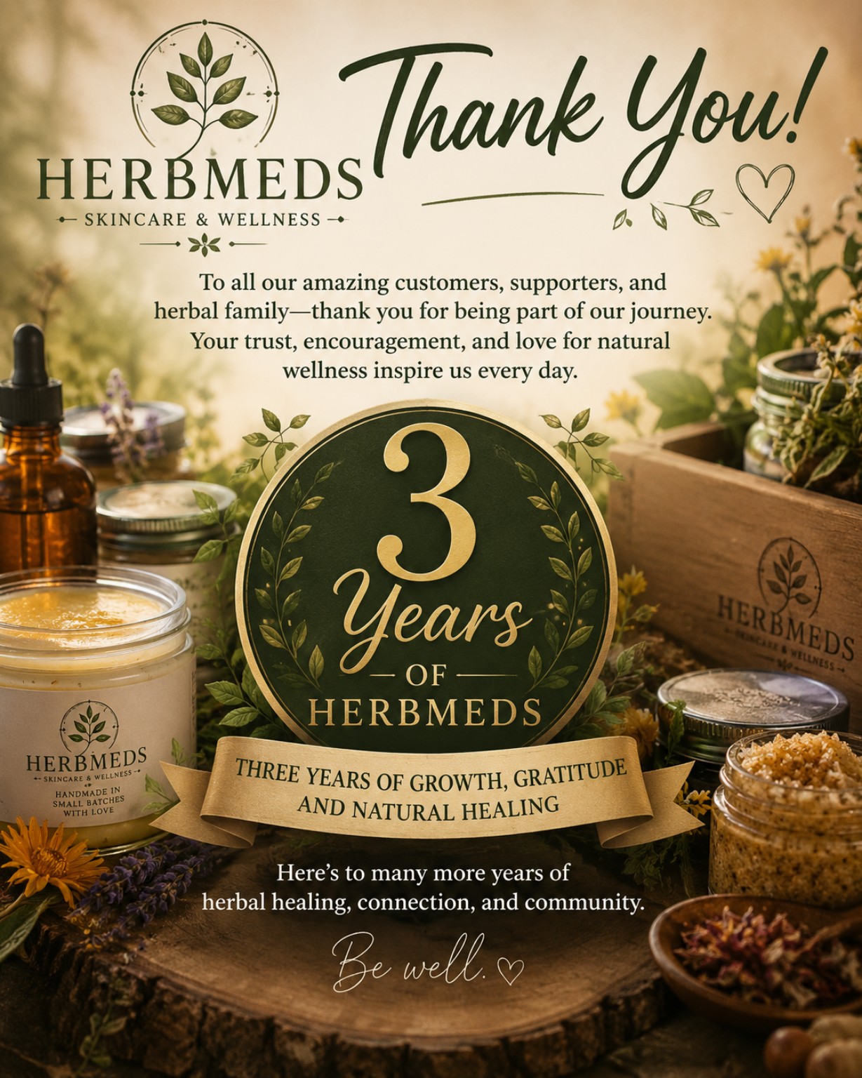 HerbMeds three-year anniversary thank-you graphic