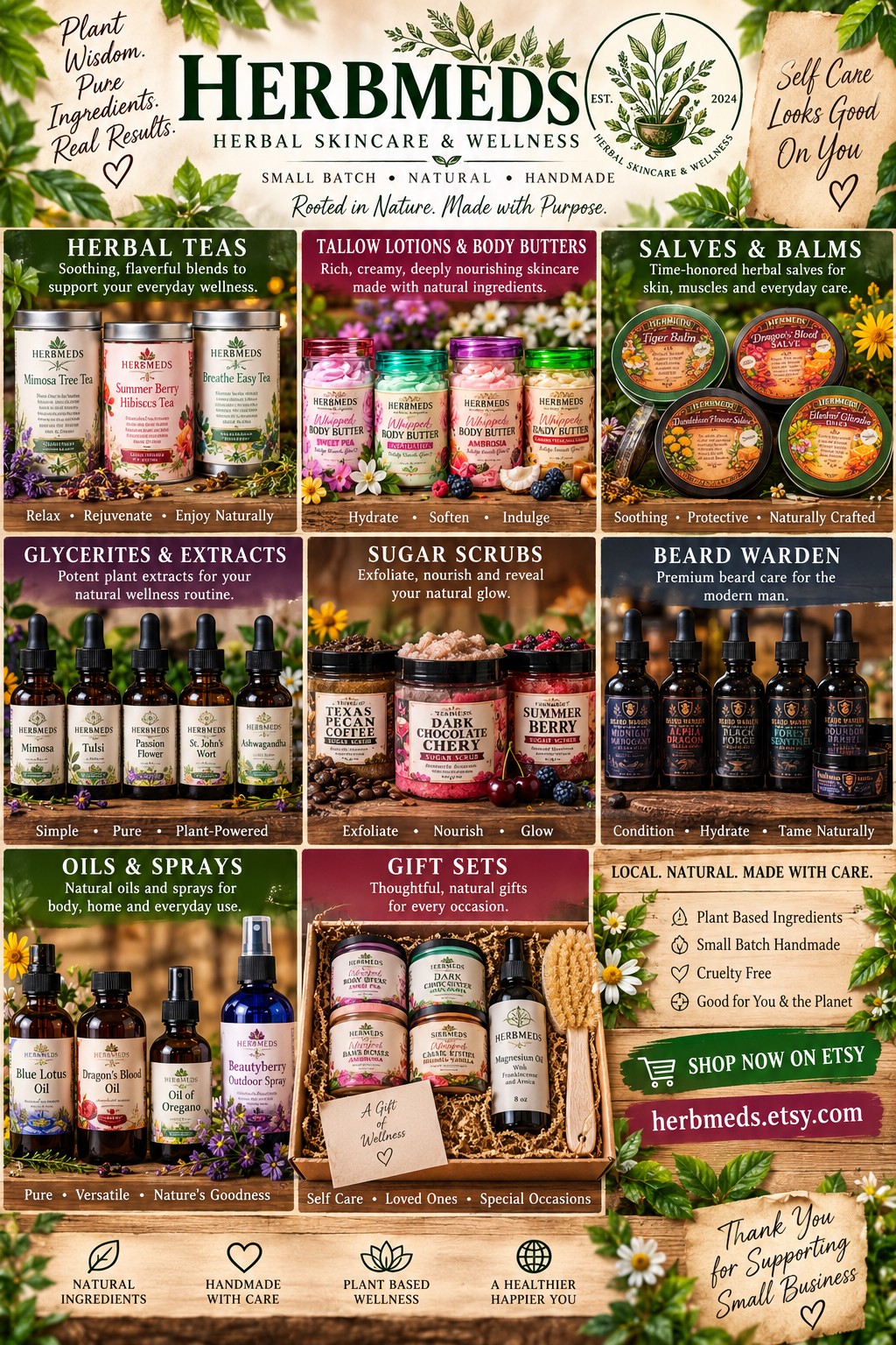 HerbMeds complete product catalog including tea, body care, oils, salves and Beard Warden