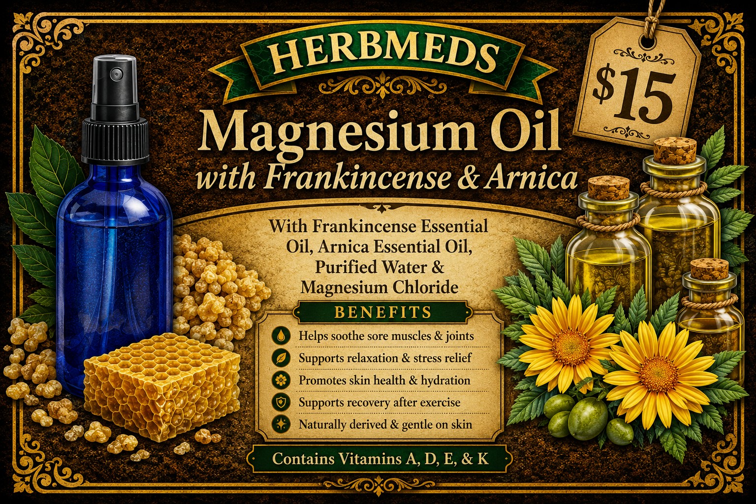 HerbMeds Magnesium Oil with frankincense and arnica product display