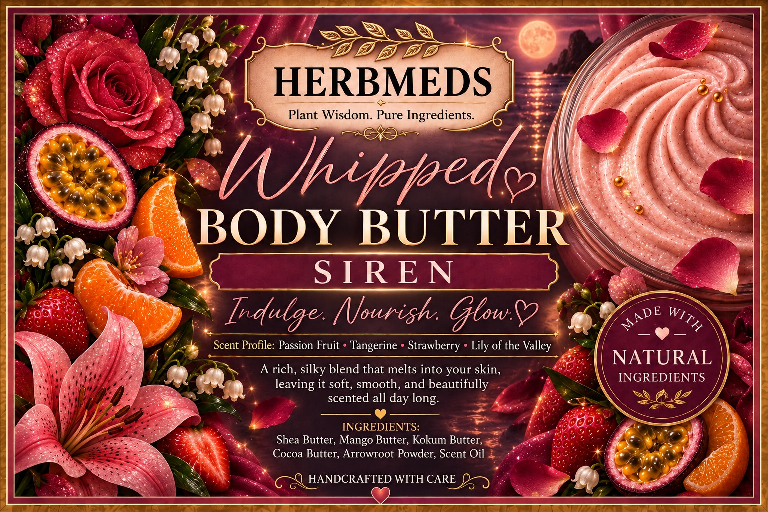 HerbMeds Siren whipped body butter with passion fruit, tangerine, strawberry and lily of the valley